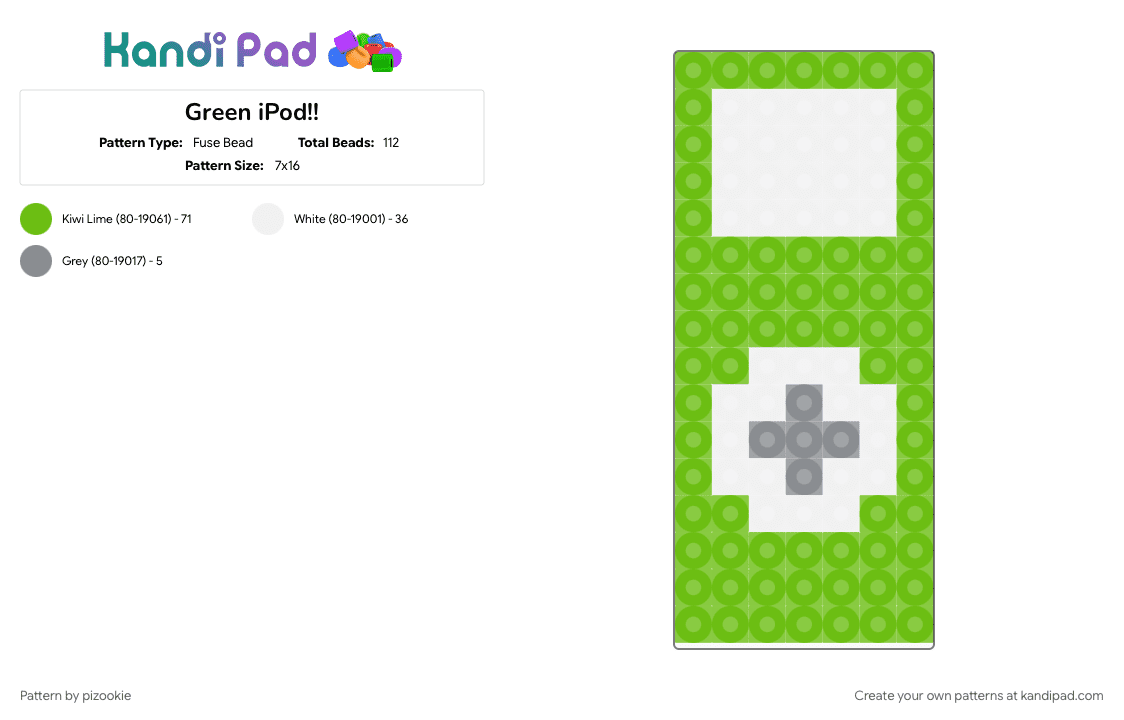 Green iPod!! - Fuse Bead Pattern by pizookie on Kandi Pad - 2000s, cotdheadphones, emo, green, music, myspace, scene, scene kid, scenecore