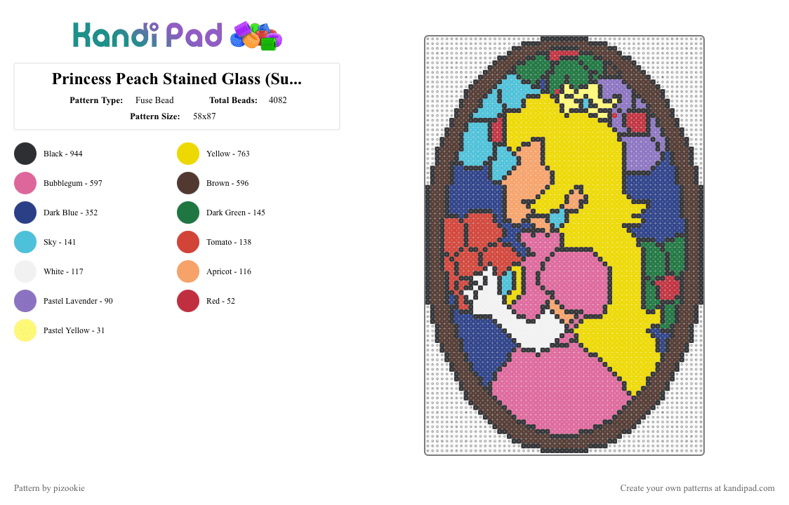 Princess Peach Stained Glass (Super Mario 64) - Fuse Bead Pattern by pizookie on Kandi Pad - pink,brown,yellow,blue,cotdstainedglass,super mario,princess peach,rainbow,stained glass,video games,video game,nintendo