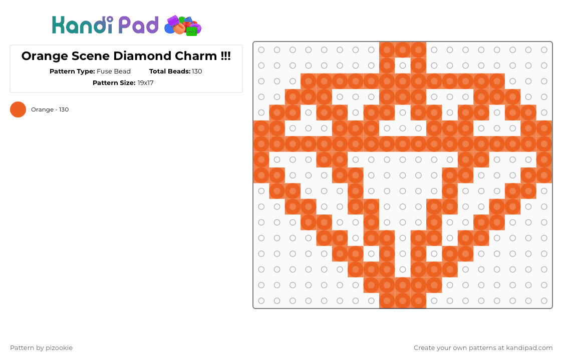 Orange Scene Diamond Charm !!! - Fuse Bead Pattern by pizookie on Kandi Pad - diamond, emo, gem, necklace, orange, scene, scene kid
