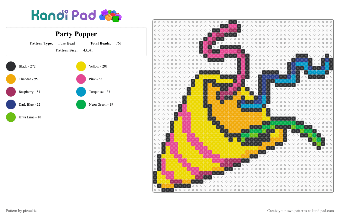 Party Popper - Fuse Bead Pattern by pizookie on Kandi Pad - pink,yellow,orange,cotdstreamers,streamers,party poppers,birthday,rainbow,party,surprise