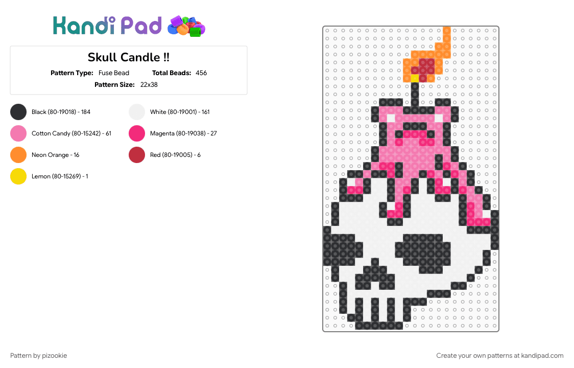 Skull Candle !! - Fuse Bead Pattern by pizookie on Kandi Pad - cotdcandles, creepy, emo, halloween, pink, scene, scene kid, scenecore, spooky, white