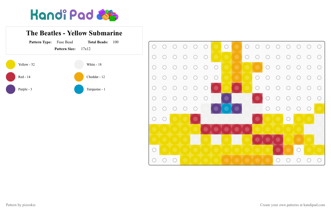The Beatles - Yellow Submarine - Fuse Bead Pattern by pizookie on Kandi Pad - yellow,yellow submarine,cotdsubmarines,music,the beatles,submarine,submarines,charm