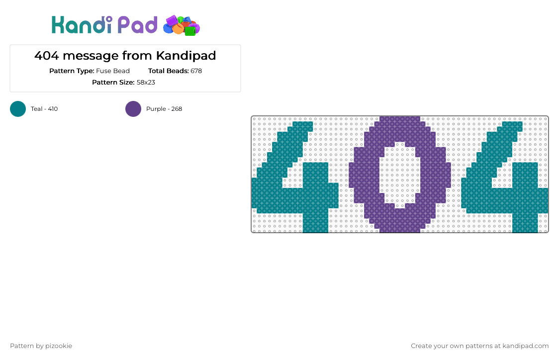 404 message from Kandipad - Fuse Bead Pattern by pizookie on Kandi Pad - purple,teal,kandipad,404,error,perler,numbers,kp
