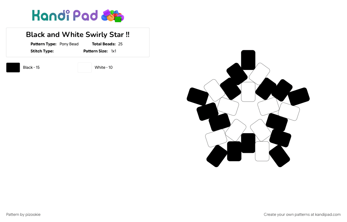 Black and White Swirly Star !! - Pony Bead Pattern by pizookie on Kandi Pad - black, black and white, emo, star, stars, swirl, swirly, white