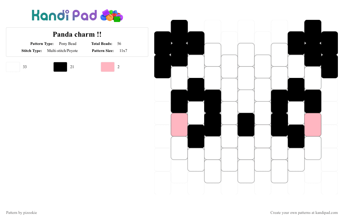 Panda charm !! - Pony Bead Pattern by pizookie on Kandi Pad - white,panda,black,cute,kawaii,peyote,animal,bear