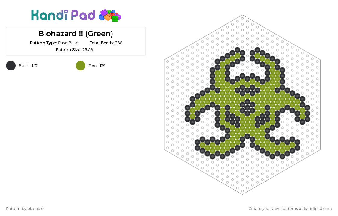 Biohazard !! (Green) - Fuse Bead Pattern by pizookie on Kandi Pad - black,gold,green,biohazard,radioactive,toxic,scene,scenecore,emo,scene kid