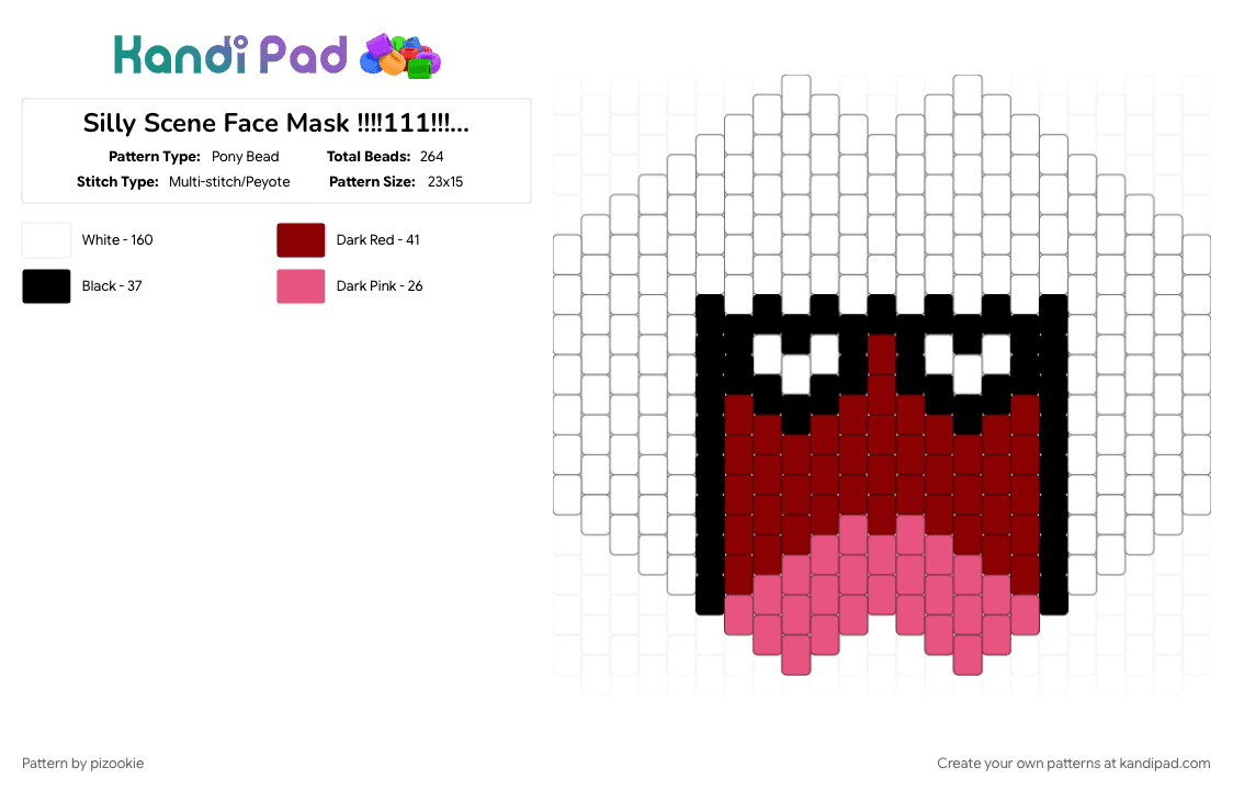 Silly Scene Face Mask !!!!111!!!! (Open Mouth) - Pony Bead Pattern by pizookie on Kandi Pad - emo, mask, masks, peyote stitch, pink, red, scene, scene kid, scenecore, silly, white