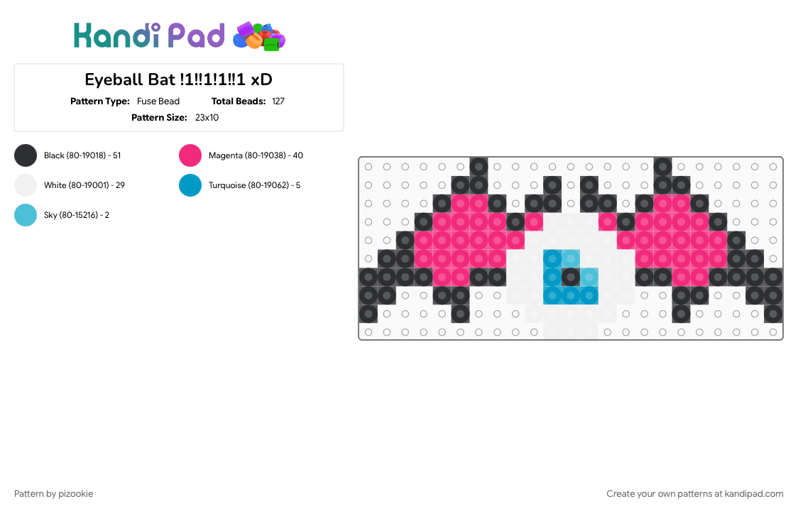 Eyeball Bat !1!!1!1!!1 xD - Fuse Bead Pattern by pizookie on Kandi Pad - alt, emo, halloween, holiday, pink, scene, scene kid, scenecore, spooky