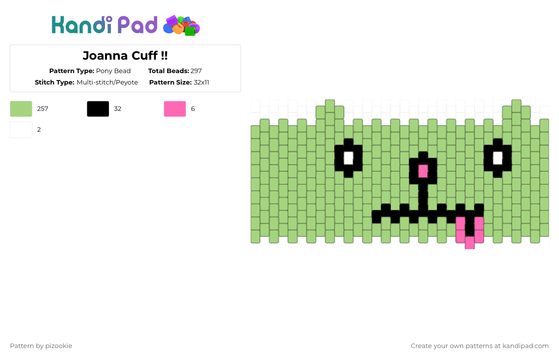 Joanna Cuff !! - Pony Bead Pattern by pizookie on Kandi Pad - green,overcompensating,cat,joanna,multistitch,webcomic,jeffrey rowland,topatoco