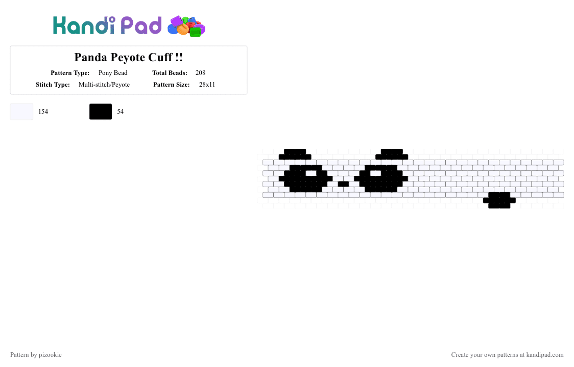 Panda Peyote Cuff !! - Pony Bead Pattern by pizookie on Kandi Pad - white,panda,cotdzooanimals,peyote stitch,animals,zoo animals,bear,black