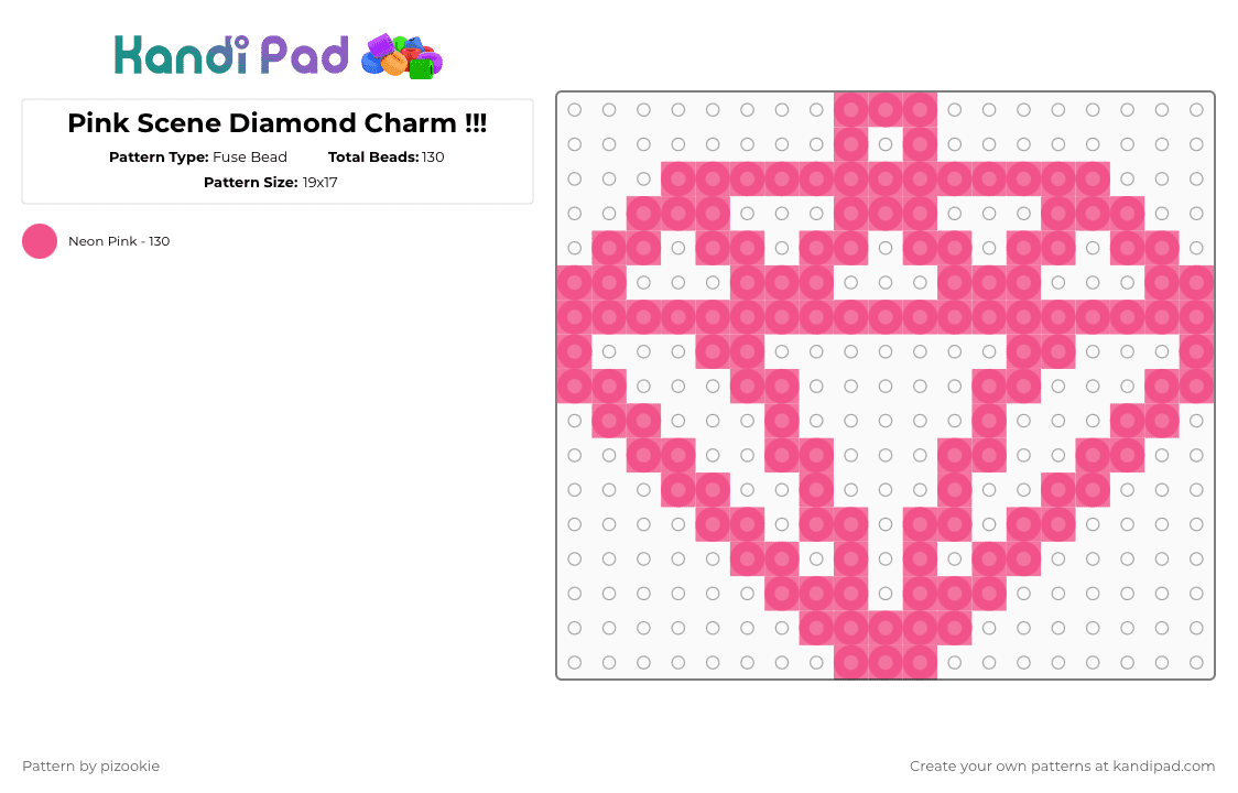Pink Scene Diamond Charm !!! - Fuse Bead Pattern by pizookie on Kandi Pad - pink,cotdcrystals,diamond,scene,scene kid,emo,necklace,gem