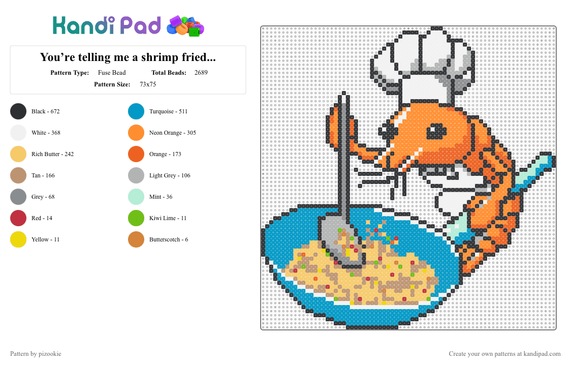You’re telling me a shrimp fried this rice ?! - Fuse Bead Pattern by pizookie on Kandi Pad - beige,orange,light blue,yellow,cotdfoodfestival,shrimp,prawn,rice,food,memes,silly,fried rice