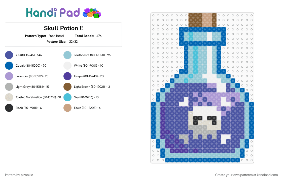 Skull Potion !! - Fuse Bead Pattern by pizookie on Kandi Pad - blue, cotdpotions, creepy, emo, light blue, purple, scene, scene kid, scenecore, skull, spooky