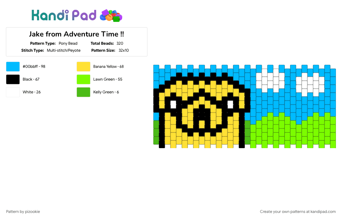 Jake from Adventure Time !! - Pony Bead Pattern by pizookie on Kandi Pad - adventure time, cartoon network, cartoons, characters, cotdadventure, jake the dog, light blue