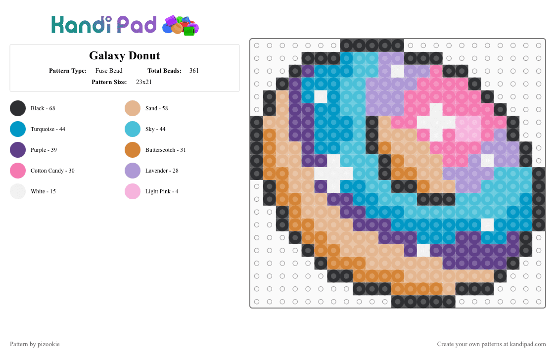 Galaxy Donut - Fuse Bead Pattern by pizookie on Kandi Pad - light blue,pink,beige,cotdgalaxyprint,galaxy,galaxy print,donut,food,blue,purple,space