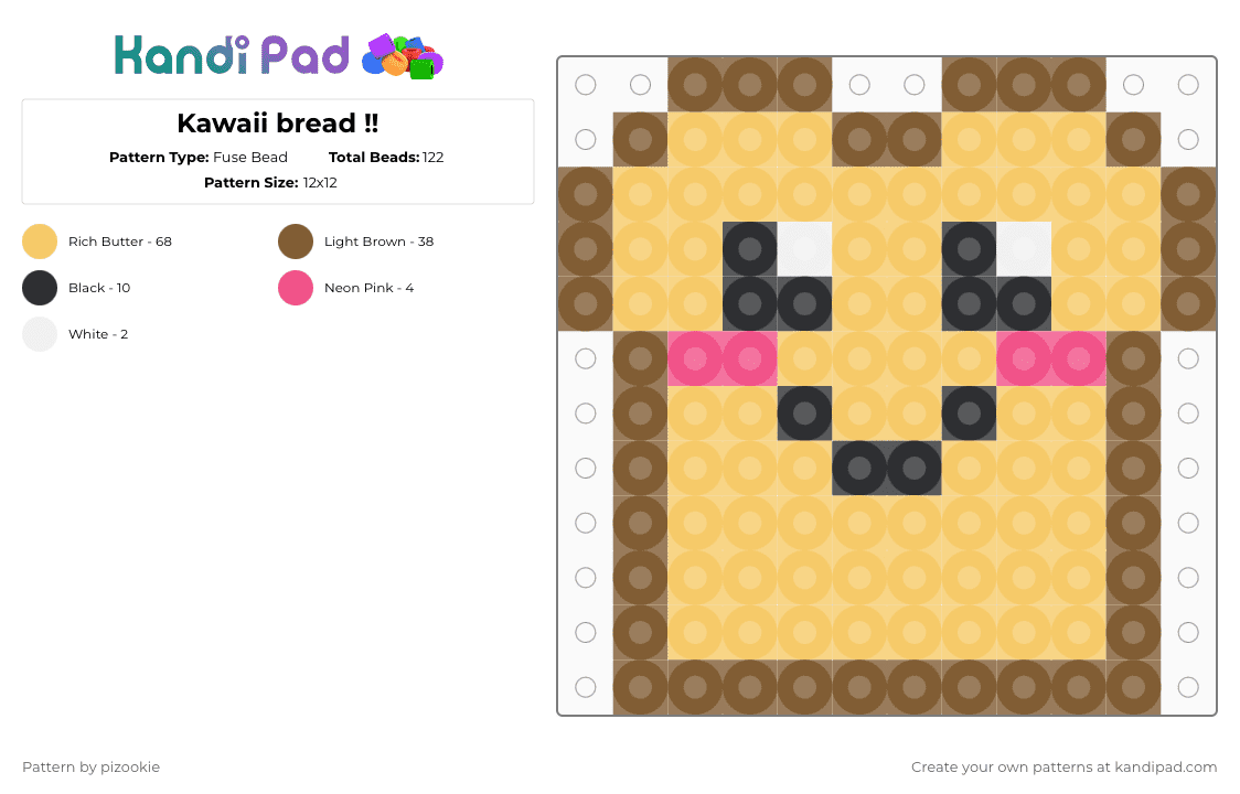Kawaii bread !! - Fuse Bead Pattern by pizookie on Kandi Pad - tan,yellow,cotdbread,kawaii,cute,charm,perler,bread,food