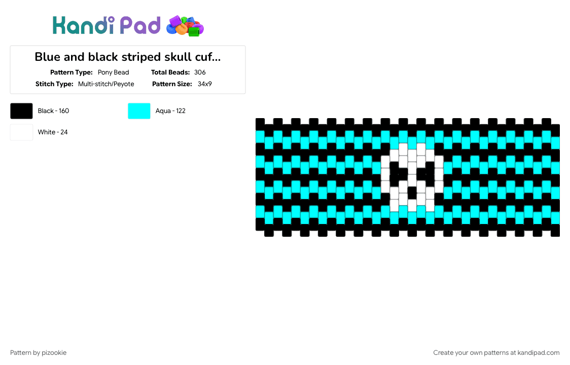 Blue and black striped skull cuff !! ^_^ - Pony Bead Pattern by pizookie on Kandi Pad - alt, creepy, emo, light blue, scene, scene kid, scenecore, spooky