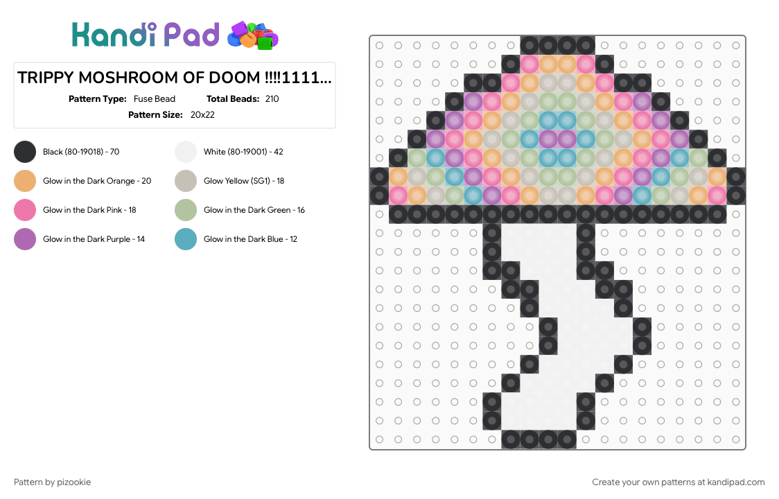 TRIPPY MOSHROOM OF DOOM !!!!1111!!!!! >:3 - Fuse Bead Pattern by pizookie on Kandi Pad - beige, colorful, cotdedm, edm, glow in the dark, pink, psychedlic, rainbow, rave, trippy