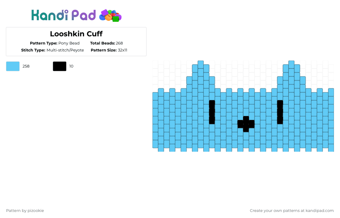 Looshkin Cuff - Pony Bead Pattern by pizookie on Kandi Pad - light blue,looshkin,bear,jamie smart,blue,multistitch,cuff,cat