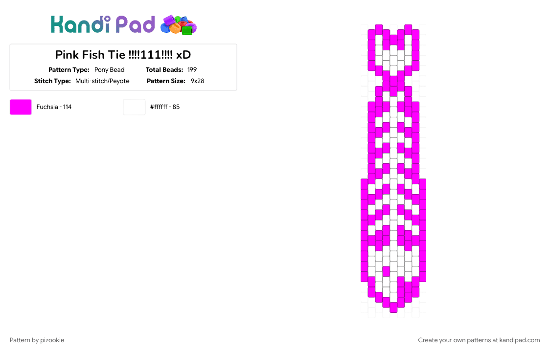 Pink Fish Tie !!!!111!!!! xD - Pony Bead Pattern by pizookie on Kandi Pad - bones, emo, goth, pink, scene, scene kid, scenecore, skeleton, spooky, white