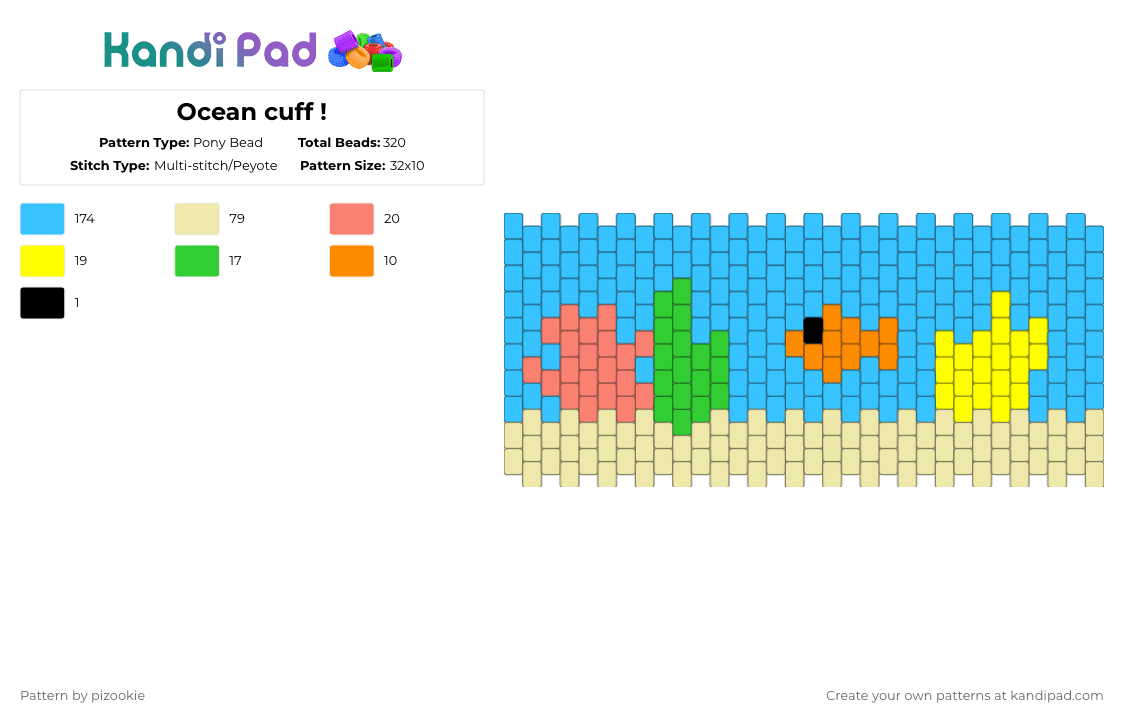 Ocean cuff ! - Pony Bead Pattern by pizookie on Kandi Pad - blue, cotdoceans, fish, light blue, multistitch, oceans, underwater, water, yellow
