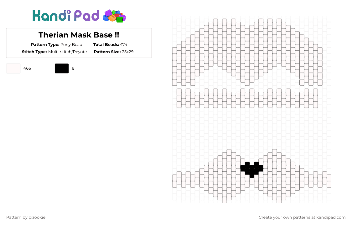 Therian Mask Base !! - Pony Bead Pattern by pizookie on Kandi Pad - white,therian,mask,therian mask,base,free to use,free to remix,remix