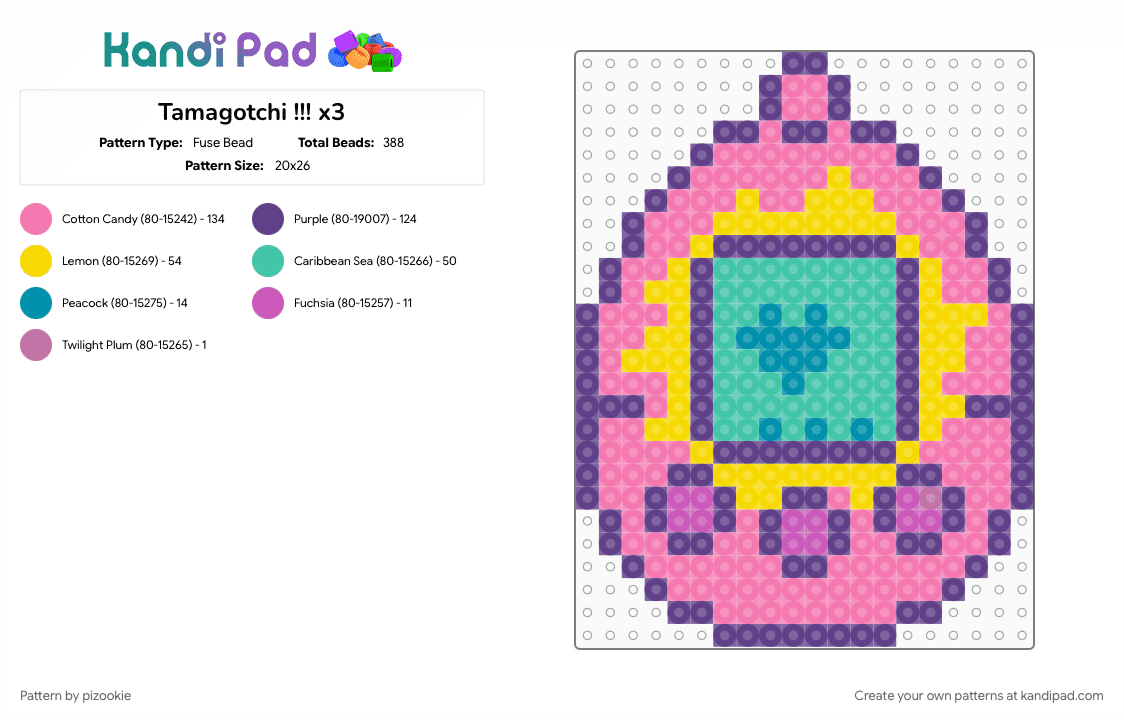 Tamagotchi !!! x3 - Fuse Bead Pattern by pizookie on Kandi Pad - 90s, childhood, cotdvintagetoys, nostalgia, pink, purple, retro, tamagotchi, toys, vintage