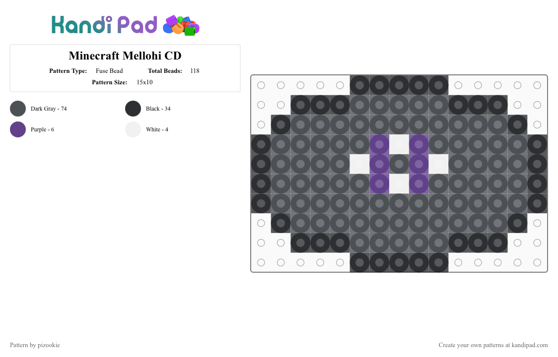 Minecraft Mellohi CD - Fuse Bead Pattern by pizookie on Kandi Pad - gray,cotdvinylrecords,minecraft,video game,video games,purple,white,cd,vinyl