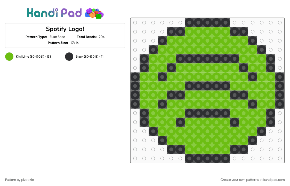 Spotify Logo! - Fuse Bead Pattern by pizookie on Kandi Pad - apps, black, cotdstreamingmusic, green, logo, music, spotify