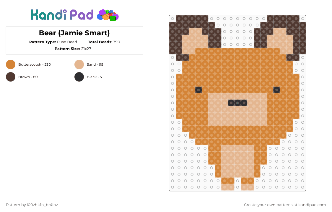 Bear (Jamie Smart) - Fuse Bead Pattern by pizookie on Kandi Pad - orange,bear,jamie smart,looshkin,brown