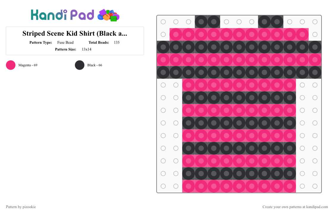 Striped Scene Kid Shirt (Black and Pink) - Fuse Bead Pattern by pizookie on Kandi Pad - pink,black,cotdfashionshow,shirt,scene,scenecore,emo,scene kid