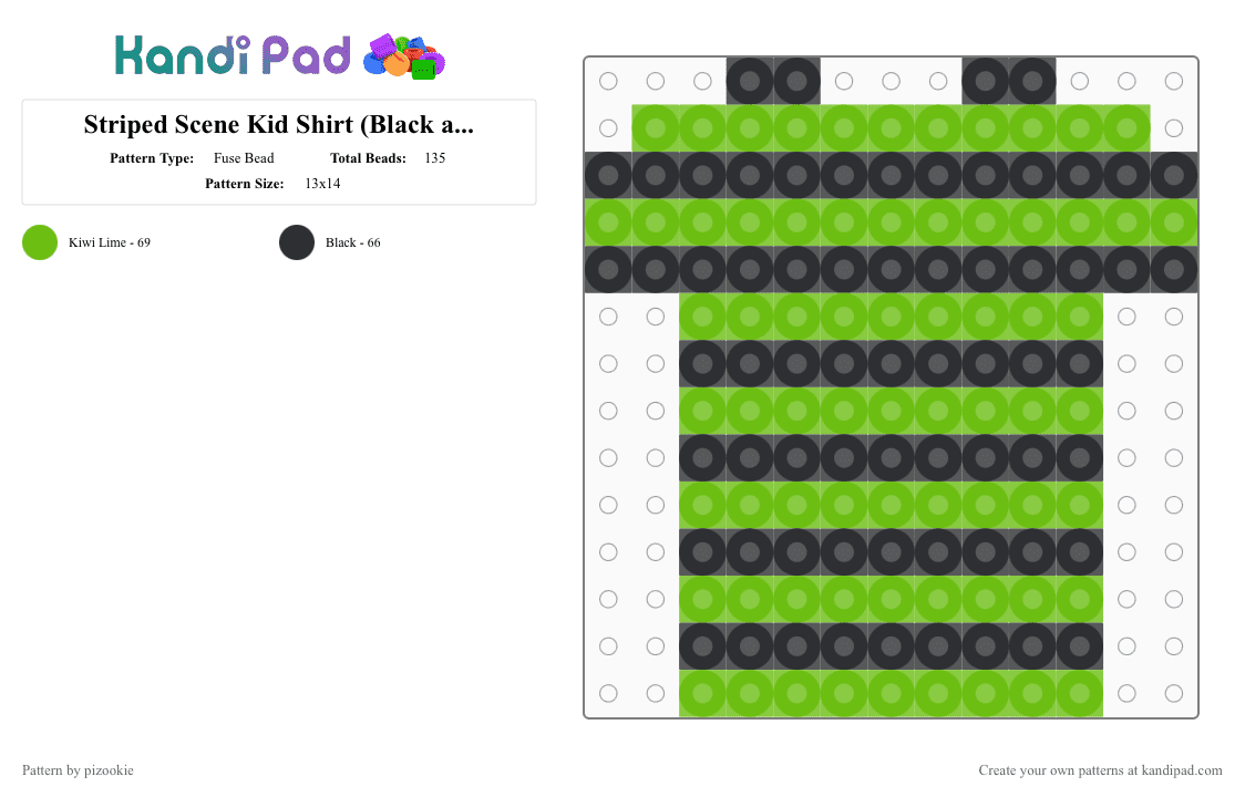 Striped Scene Kid Shirt (Black and Green) - Fuse Bead Pattern by pizookie on Kandi Pad - green,black,cotdfashionshow,shirt,scene,emo,scene kid,scenecore