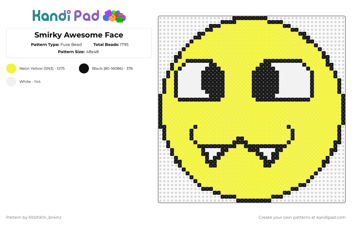 Smirky Awesome Face - Fuse Bead Pattern by pizookie on Kandi Pad - yellow,smirk,awesome face,epic face,scene,scenemo,scenecore,emo