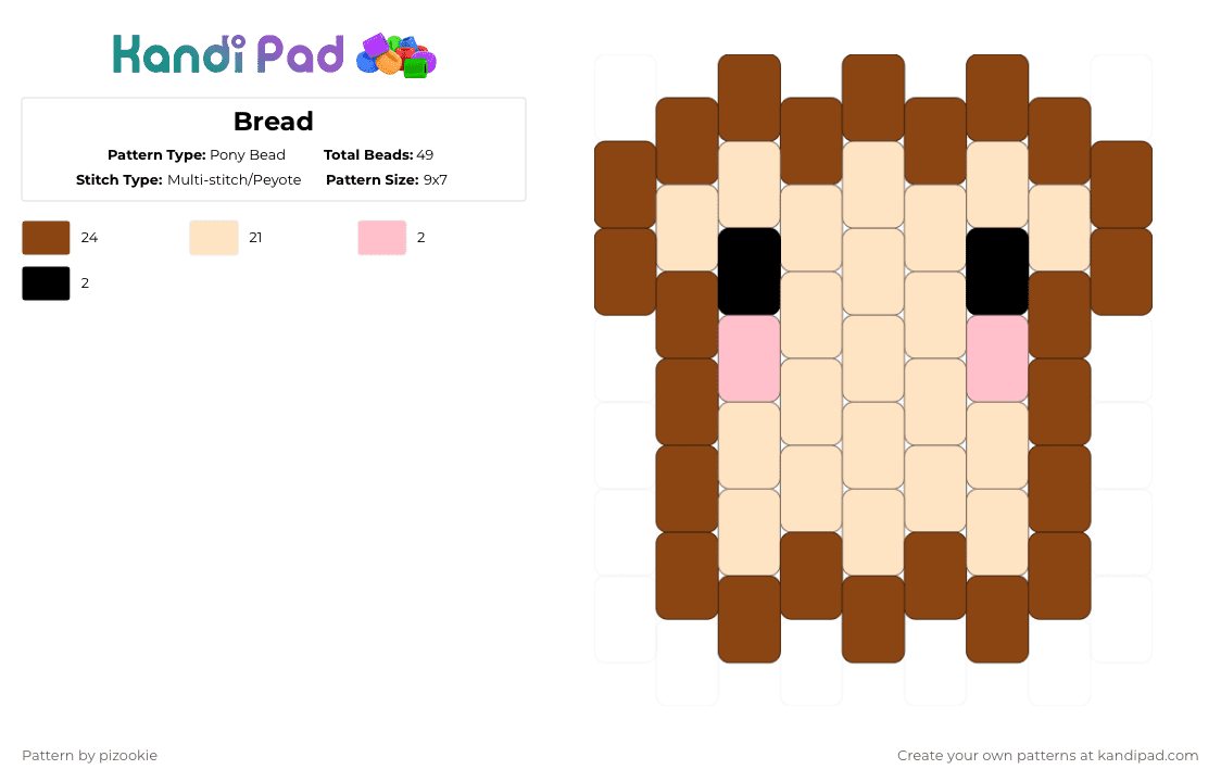 Bread - Pony Bead Pattern by pizookie on Kandi Pad - red,beige,cotdbread,bread,brown,kawaii,cute,charm,easy,food