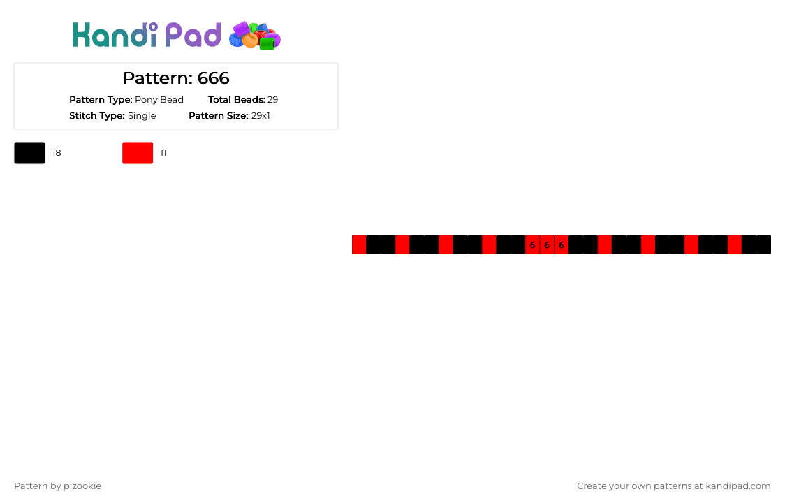 Pattern: 666 - Pony Bead Pattern by pizookie on Kandi Pad - red,black,weirdcore,666,dreamcore,gorecore,bloody,error