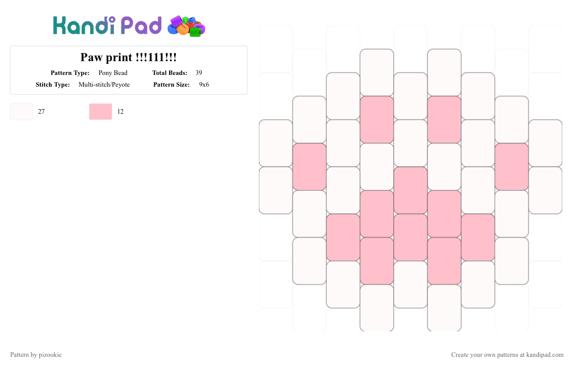 Paw print !!!111!!! - Pony Bead Pattern by pizookie on Kandi Pad - white,pink,cotdanimalshelter,peyote stitch,cutecore,kawaii,animals,cat,pets,love