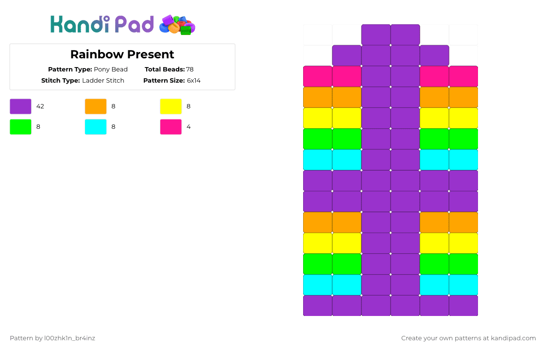 Rainbow Present - Pony Bead Pattern by pizookie on Kandi Pad - purple,cotdgifts,gifts,gift,present,presents,rainbow,colors