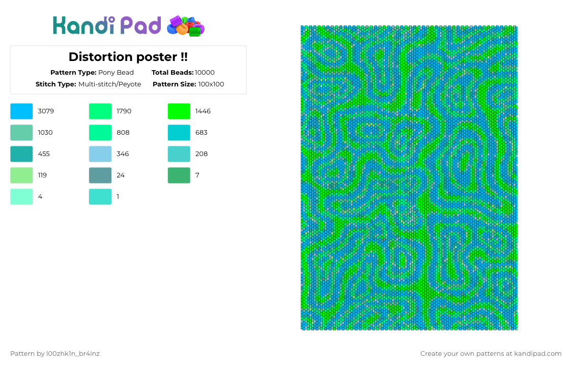 Distortion poster !! - Pony Bead Pattern by pizookie on Kandi Pad - light blue,teal,cotddistortion,blue,green,distortion,distorted,pattern