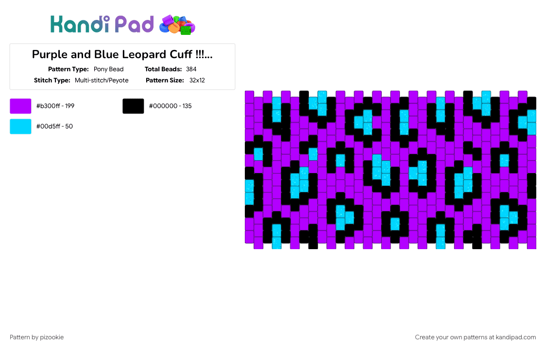 Purple and Blue Leopard Cuff !!!1!1!1!1!!!! x3 - Pony Bead Pattern by pizookie on Kandi Pad - animal print, colorful, cotdscenekidfashion, emo, glitter, purple, scene, scene kid, scenecore