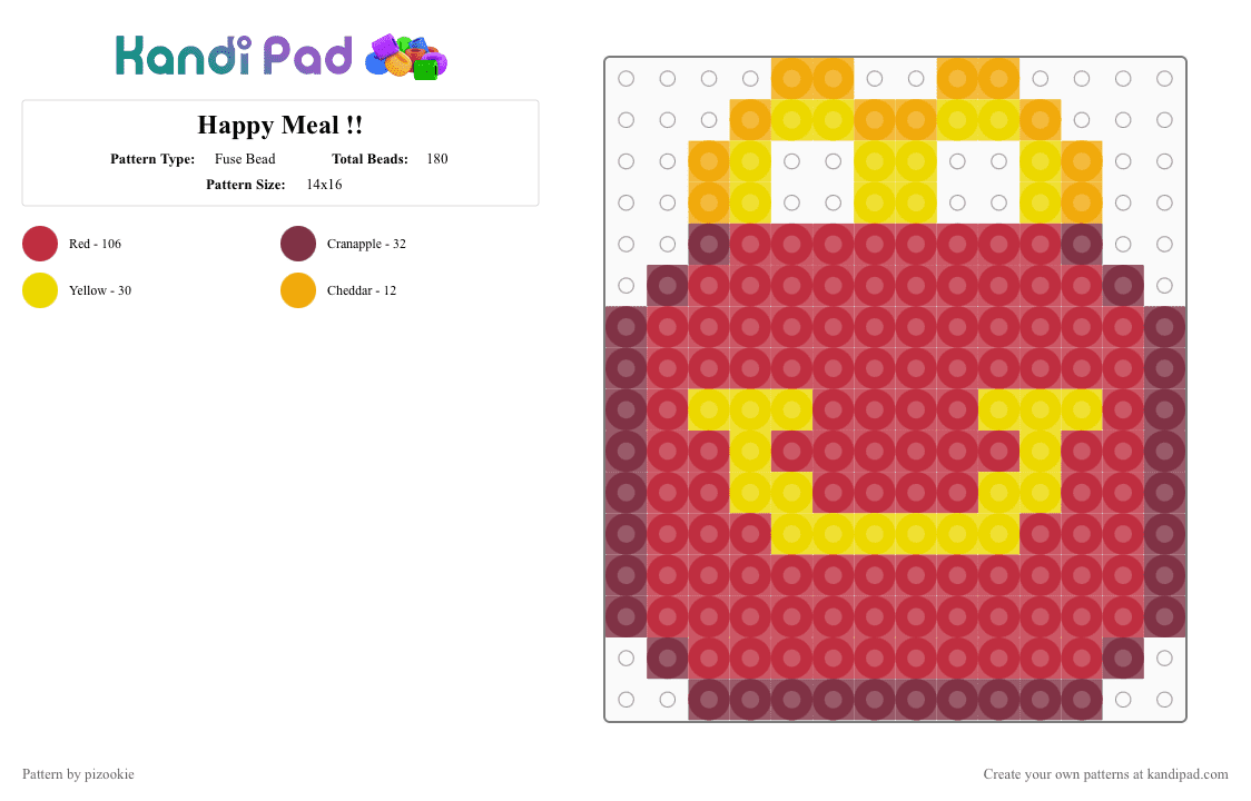 Happy Meal !! - Fuse Bead Pattern by pizookie on Kandi Pad - red,cotddinnerparty,mcdonalds,food,happy meal,fast food,lunch,cutecore,dinner