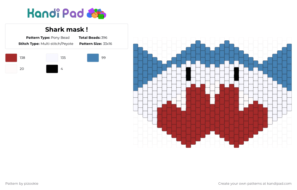 Shark mask ! - Pony Bead Pattern by pizookie on Kandi Pad - blue,red,shark,white,mask,animal,sea,fish,ocean