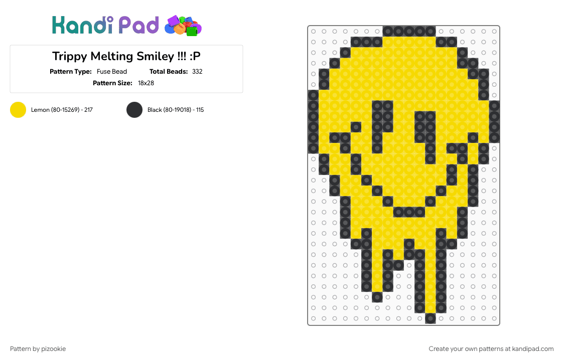 Trippy Melting Smiley !!! :P - Fuse Bead Pattern by pizookie on Kandi Pad - black, drippy, edm, melting, rave, smiley, smiley face, trippy, yellow