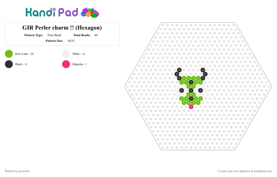 GIR Perler charm !! (Hexagon) - Fuse Bead Pattern by pizookie on Kandi Pad - emo, gir, green, invader zim, jhonen vasquez, scene, scene kid, scenecore