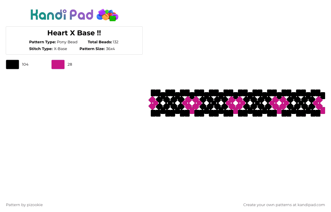 Heart X Base !! - Pony Bead Pattern by pizookie on Kandi Pad - black,cotdhearts,x base,pink,scene,emo,scene kid,scenecore