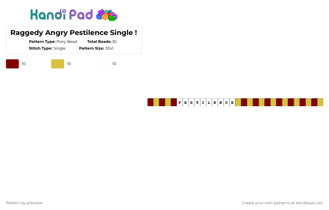 Raggedy Angry Pestilence Single ! - Pony Bead Pattern by pizookie on Kandi Pad - brown,yellow,raggedy angry,pestilence,single,red,music,bands,rock