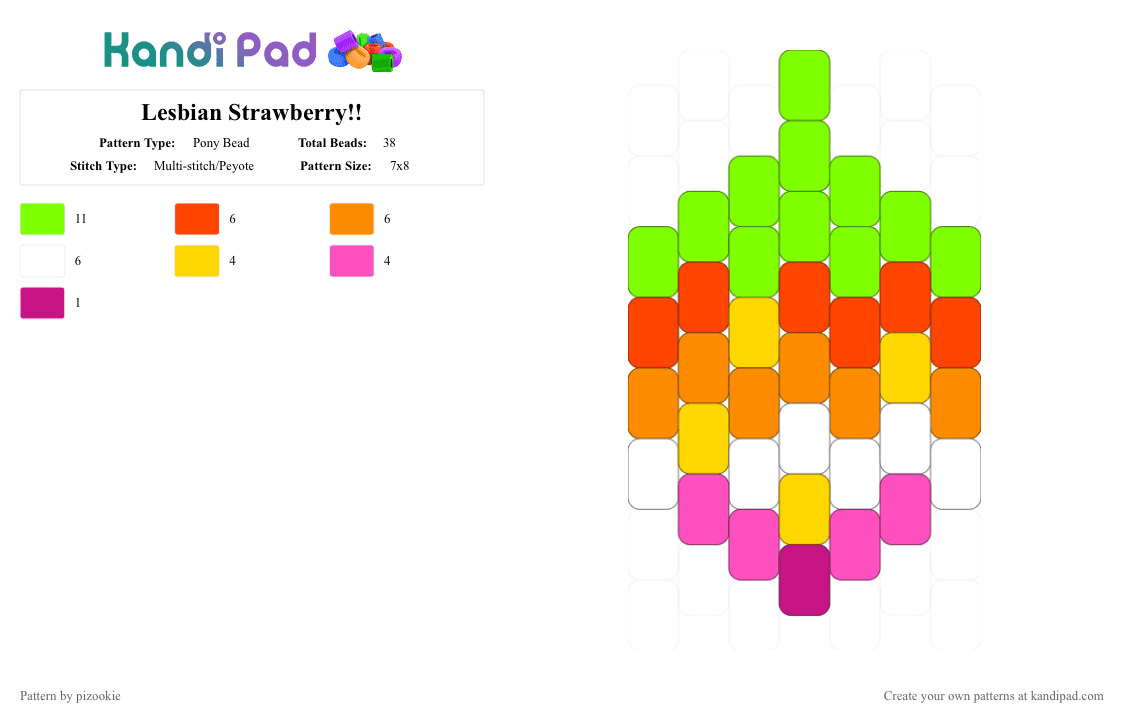Lesbian Strawberry!! - Pony Bead Pattern by pizookie on Kandi Pad - green,red,orange,strawberry,lesbian,lgbt,lgbtq,fruit,peyote,pride,charm