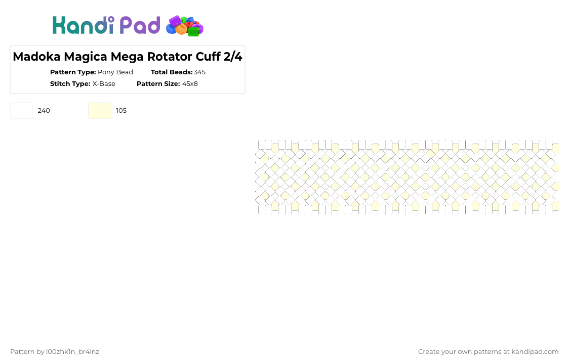 Madoka Magica Mega Rotator Cuff 2/4 - Pony Bead Pattern by pizookie on Kandi Pad - white,puella magi madoka magica,madoka magica,madoka,rotator,x base,pink,cutecore,anime