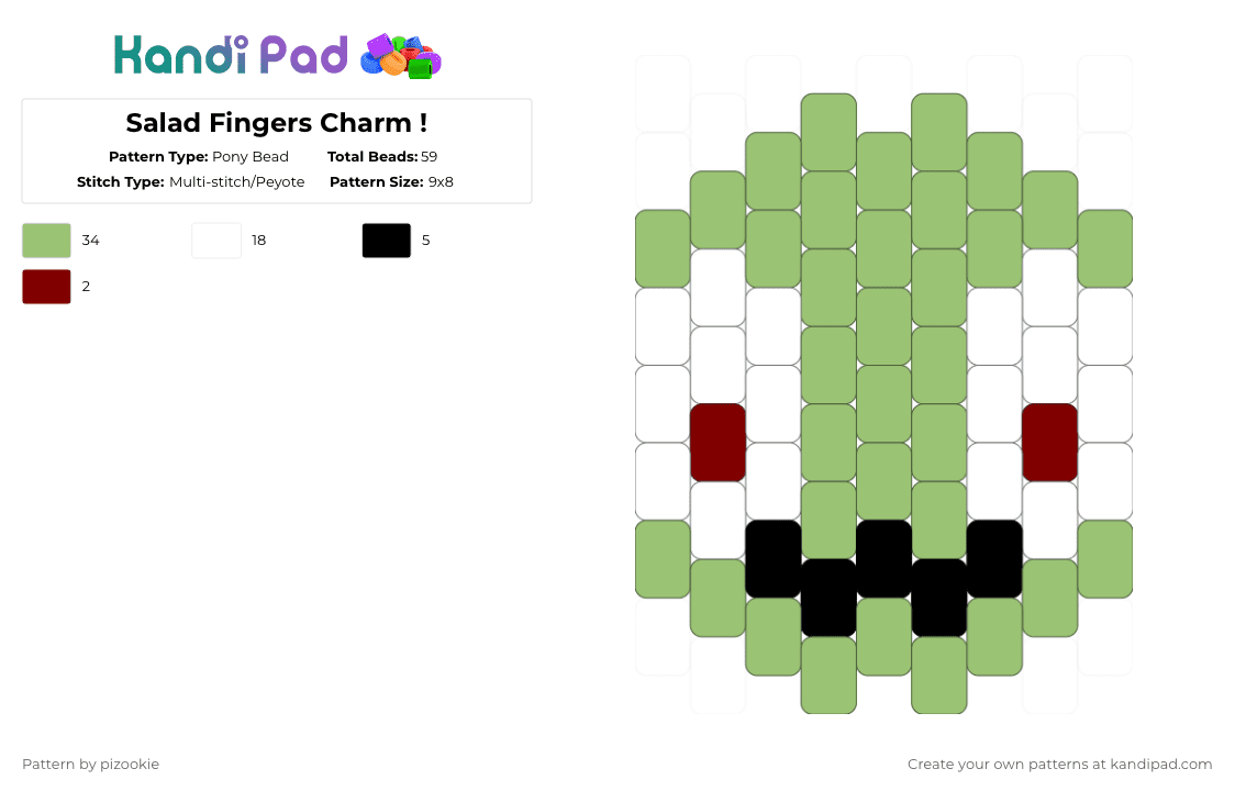 Salad Fingers Charm ! - Pony Bead Pattern by pizookie on Kandi Pad - green,cotdviraltrends,salad fingers,newgrounds,david firth,horror,old internet,charm