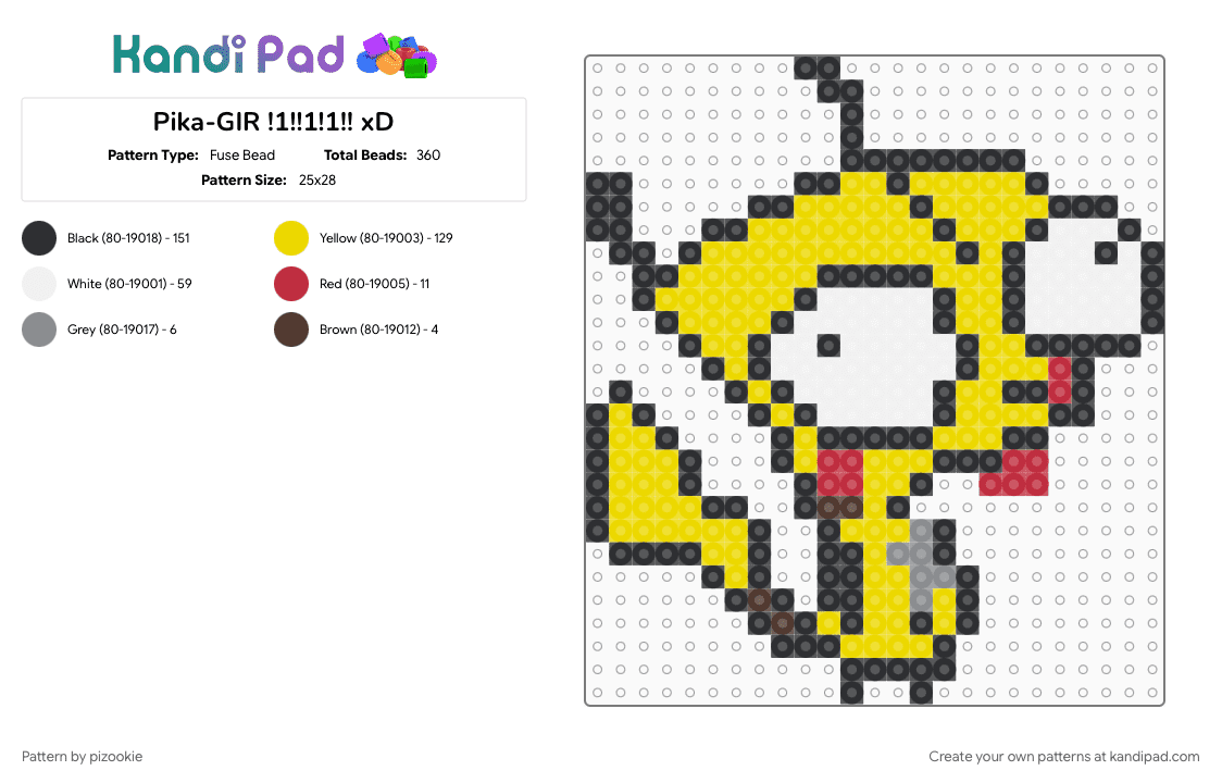 Pika-GIR !1!!1!1!! xD - Fuse Bead Pattern by pizookie on Kandi Pad - emo, gir, invader zim, pikachu, pokemon, scene, scene kid, scenecore, yellow