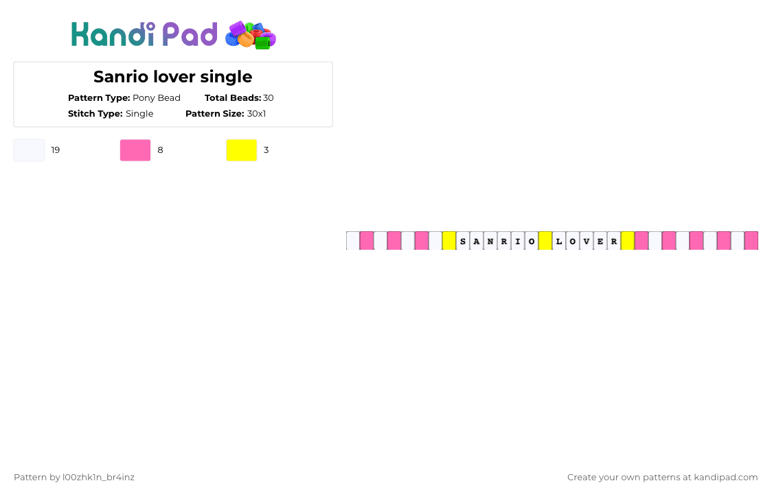 Sanrio lover single - Pony Bead Pattern by pizookie on Kandi Pad - white,pink,yellow,sanrio,hello kitty,kawaii,kawaiicore,cutecore,decora